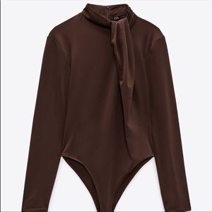 Zara Brown Long-Sleeve High Neck Bodysuit